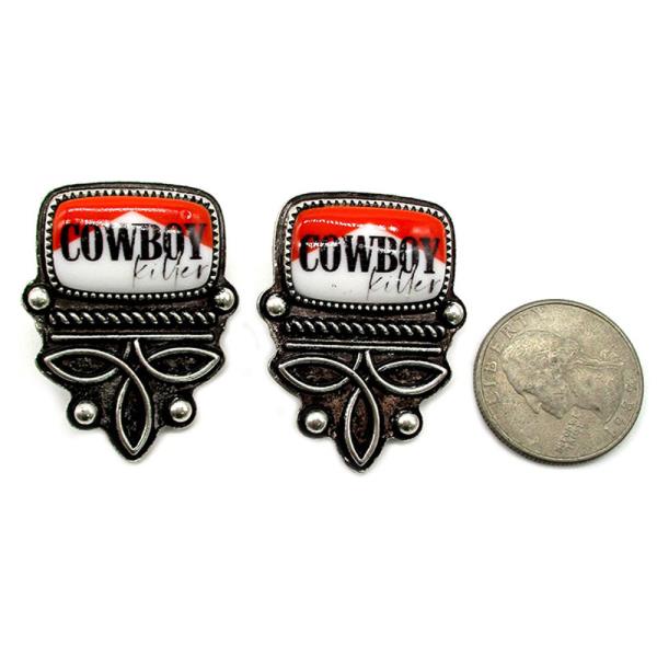 WESTERN RED COWBOY KILLER BOOT  STITCH EARRING