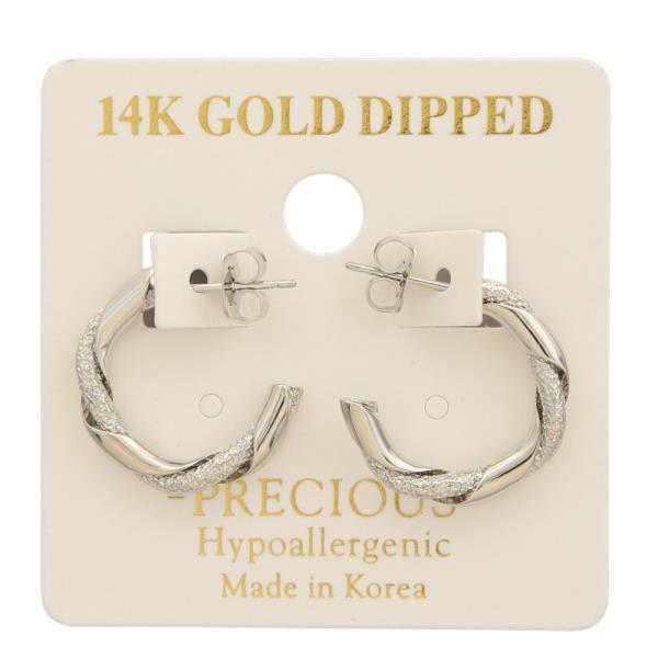 14K GOLD DIPPED TEXTURED TWIST HOOP EARRING