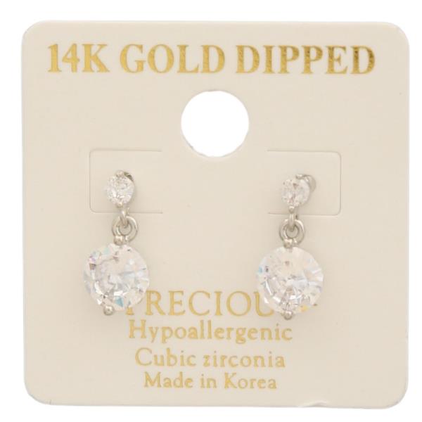 14K GOLD DIPPED CZ STONE DANGLE EARRING