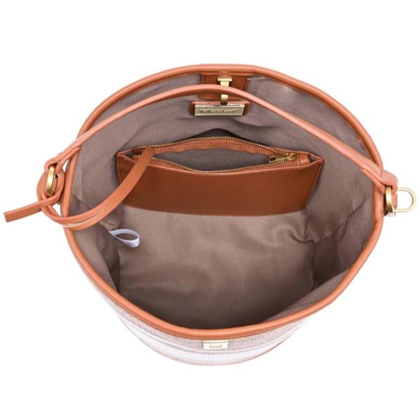 2IN1 TEXTURED FABRIC MIRELLA BUCKET BAG W ZIP POUCH SET