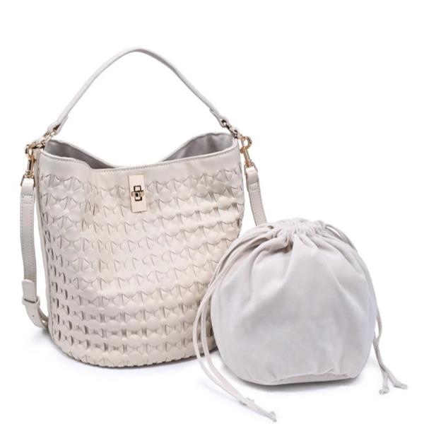 2IN1 WOVEN TEXTURED MAVERICK BUCKET BAG W DRAWSTRING POUCH