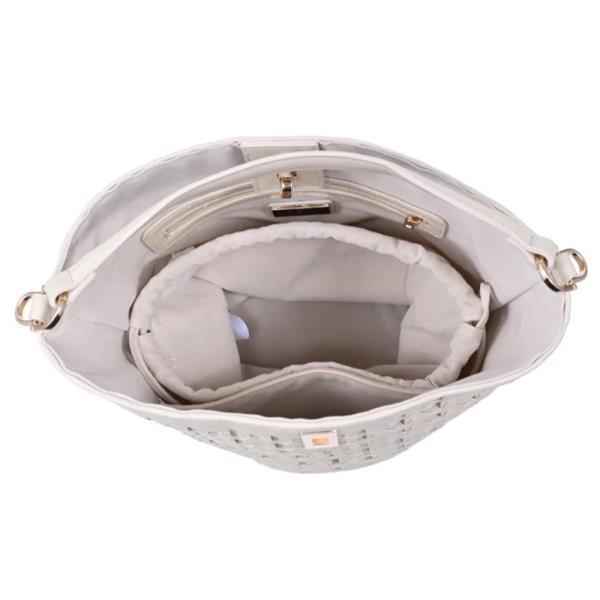 2IN1 WOVEN TEXTURED MAVERICK BUCKET BAG W DRAWSTRING POUCH