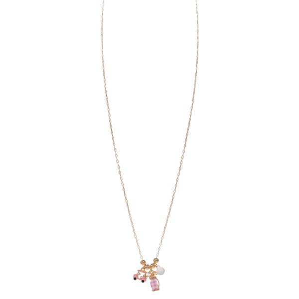 GOLF BALL, BAG AND CART MIXED CHARM  ENAMEL SHORT NECKLACE