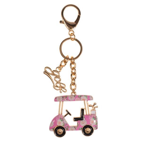 GOLF CART SHAPED ENAMEL BAG CHARM