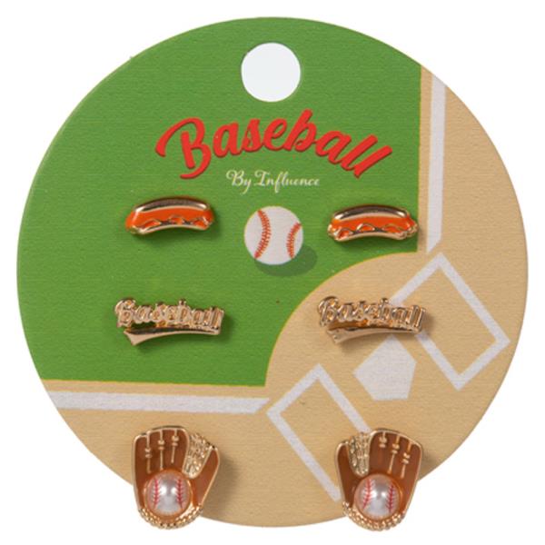 BASEBALL SIGN, GLOVES AND HOTDOG SHAPED 3 SET EARRING