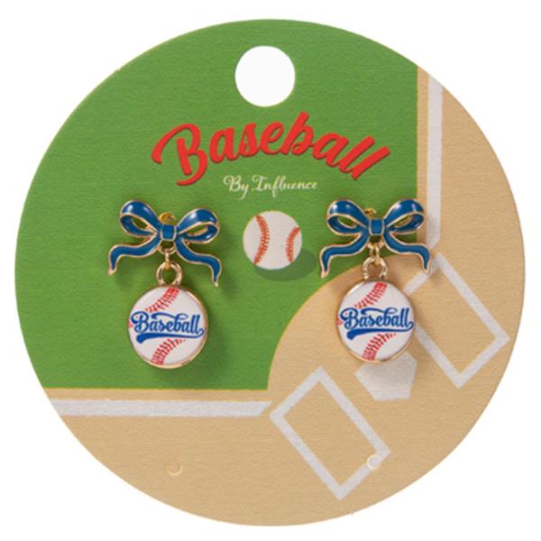 BOW W/ BASEBALL HYPOALLERGENIC TITANIUM POST EARRING