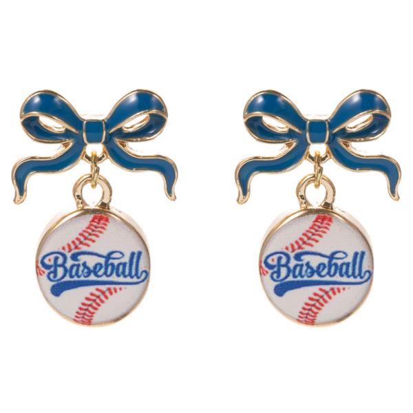 BOW W/ BASEBALL HYPOALLERGENIC TITANIUM POST EARRING