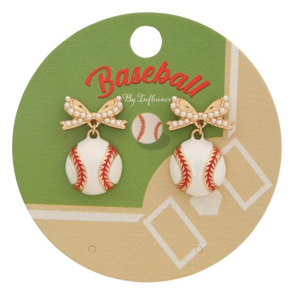 BOW W/ PUFFY BASEBALL HYPOALLERGENIC TITANIUM EARRING