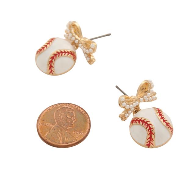 BOW W/ PUFFY BASEBALL HYPOALLERGENIC TITANIUM EARRING