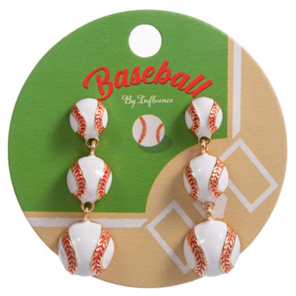 3 DROP PUFFY BASEBALL HYPOALLERGENIC TITANIUM EARRING