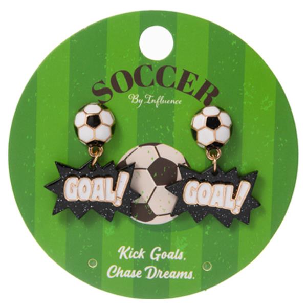 SOCCER BALL W/ BOW GOAL SIGN ENAMEL HYPOALLERGENIC EARRING