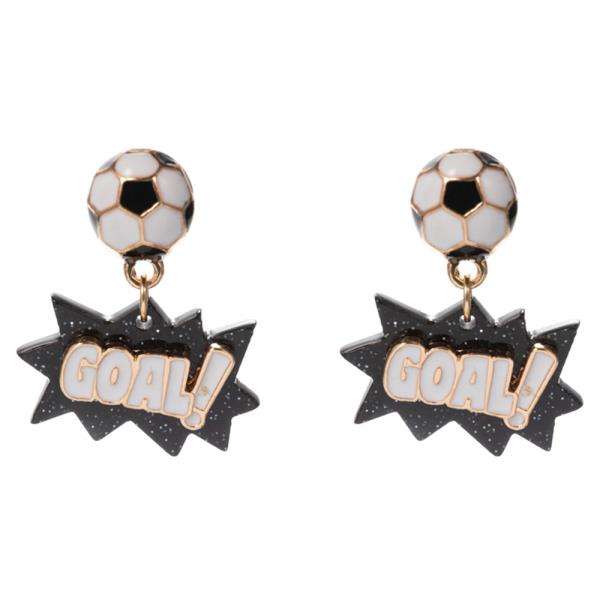 SOCCER BALL W/ BOW GOAL SIGN ENAMEL HYPOALLERGENIC EARRING