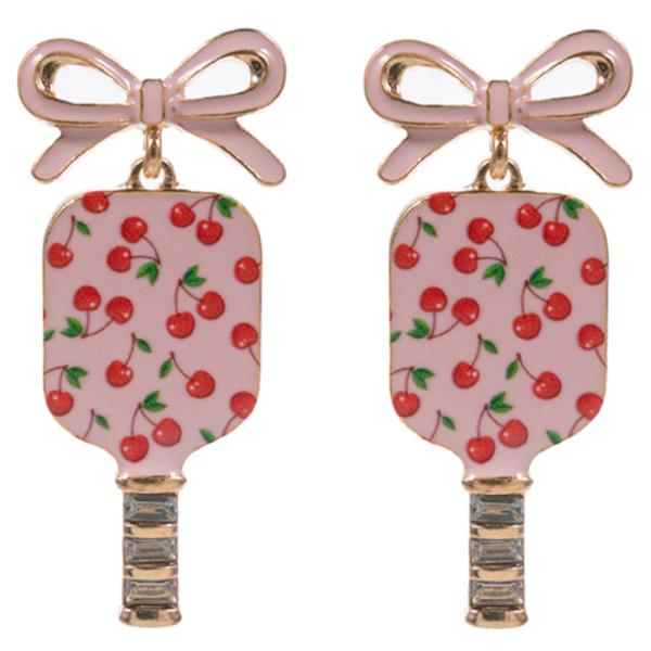 BOW POST WITH PATTERN PRINTED PICKLEBALL RACKET EARRING