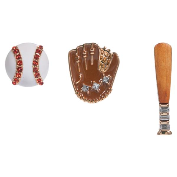BASE BALL, GLOVES AND BAT SHAPED ENAMEL 3 SET BROOCH