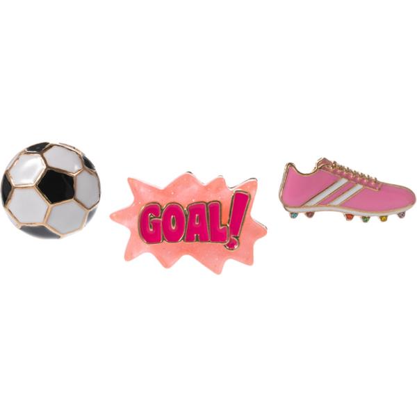 SOCCER BALL, GOAL AND SHOES SHAPED ENAMEL 3 SET BROOCH