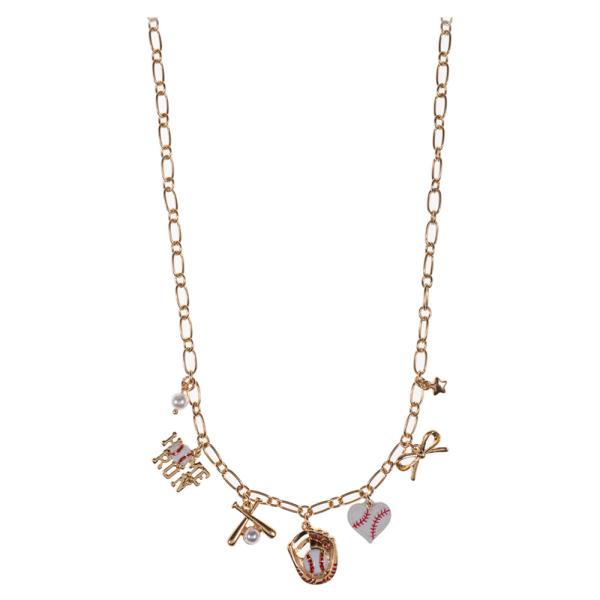 BASEBALL THEMED METAL CHARMS SHORT NECKLACE