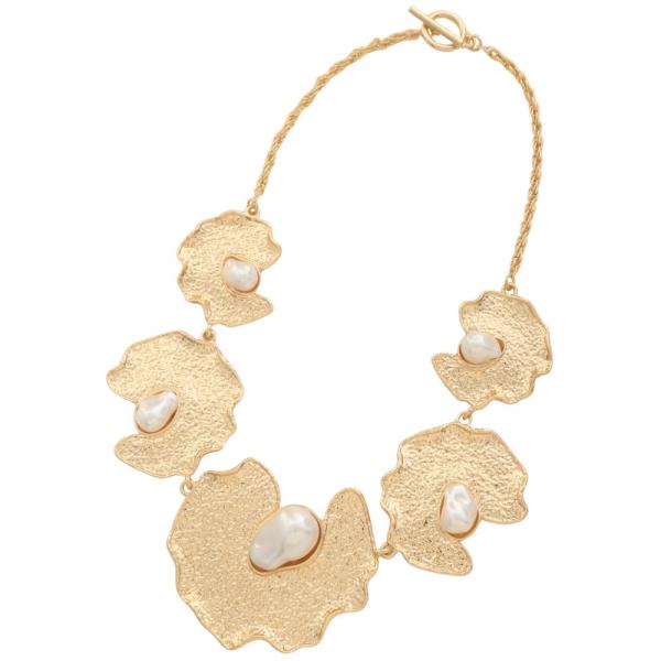 SDJ METAL PEARL HAMMERED NECKLACE