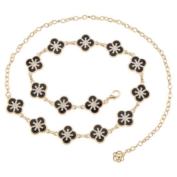 RHINESTONE METAL FLOWER LINK CHAIN BELT