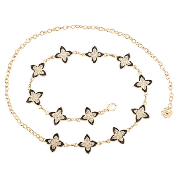 RHINESTONE METAL FLOWER LINK CHAIN BELT