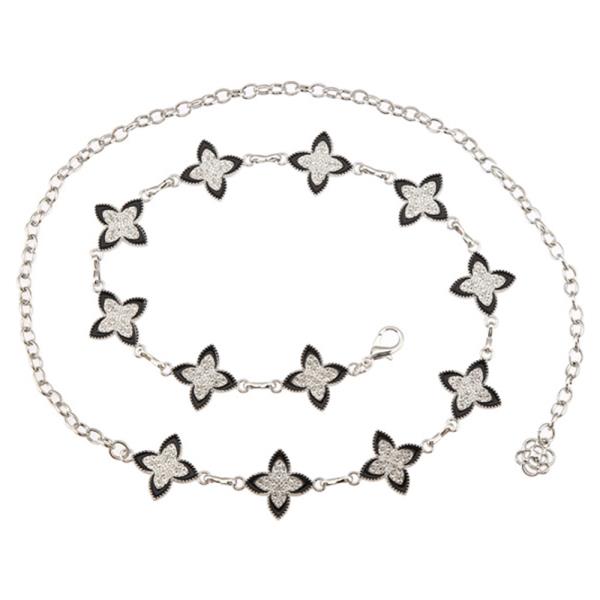 RHINESTONE METAL FLOWER LINK CHAIN BELT