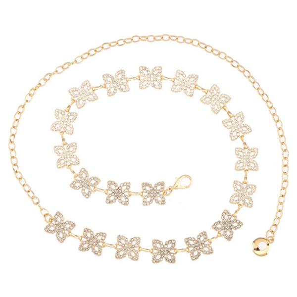 RHINESTONE FLOWER LINK CHAIN BELT