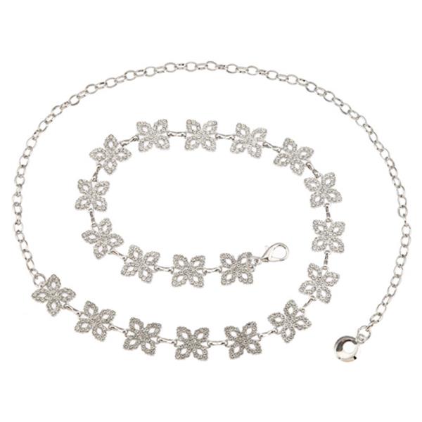 RHINESTONE FLOWER LINK CHAIN BELT