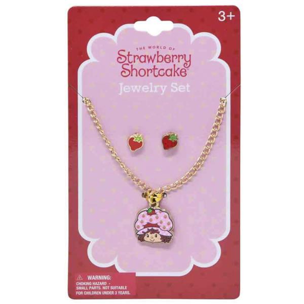 STRAWBERRY SHORTCAKE METAL NECKLACE EARRING SET