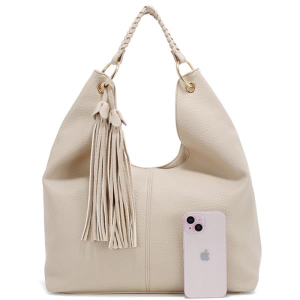 TEXTURED TASSEL DESIGN HOBO BAG