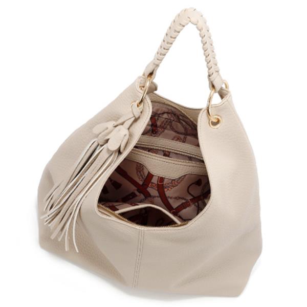 TEXTURED TASSEL DESIGN HOBO BAG