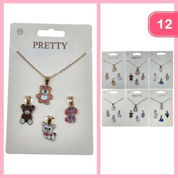 CUTE ANIMAL CHARM PENDANT NECKLACE (12 UNITS)