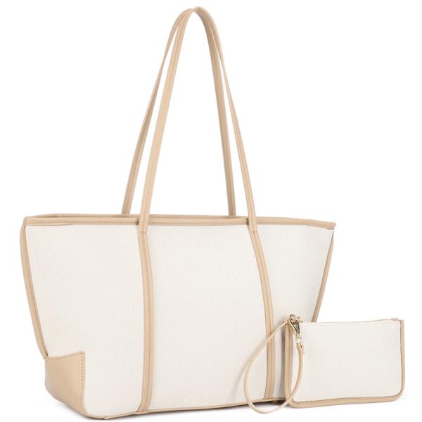 2IN1 TWO TONE TEXTURED SHOULDER TOTE BAG W CLUTCH SET