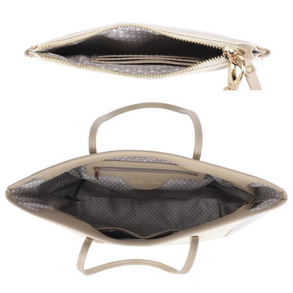 2IN1 TWO TONE TEXTURED SHOULDER TOTE BAG W CLUTCH SET