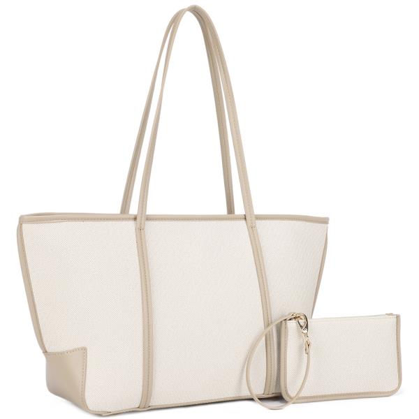 2IN1 TWO TONE TEXTURED SHOULDER TOTE BAG W CLUTCH SET