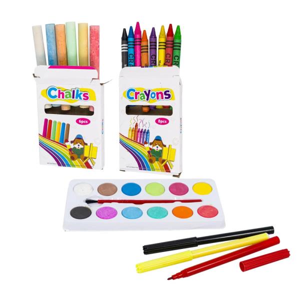 ART SET ON BLISTER CARD, CRAYONS CHALKS AND PAINT