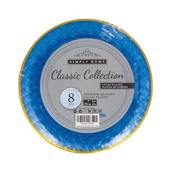 SIMPLY HOME CLASSIC COLLECTION DINNER PLATES, 8 PIECES, BLUE/GOLD