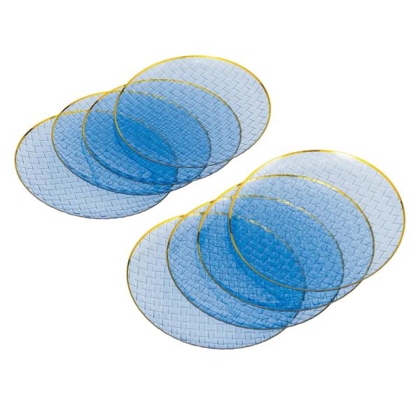 SIMPLY HOME CLASSIC COLLECTION DINNER PLATES, 8 PIECES, BLUE/GOLD