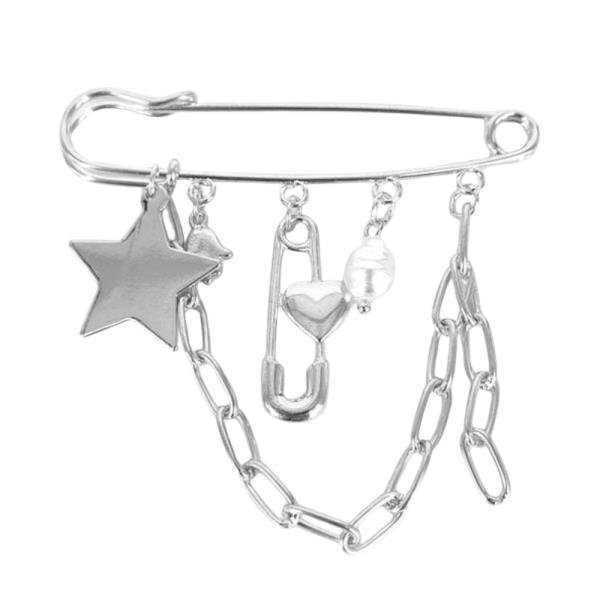 METAL STAR CHAIN MULTI CHARM BROOCH