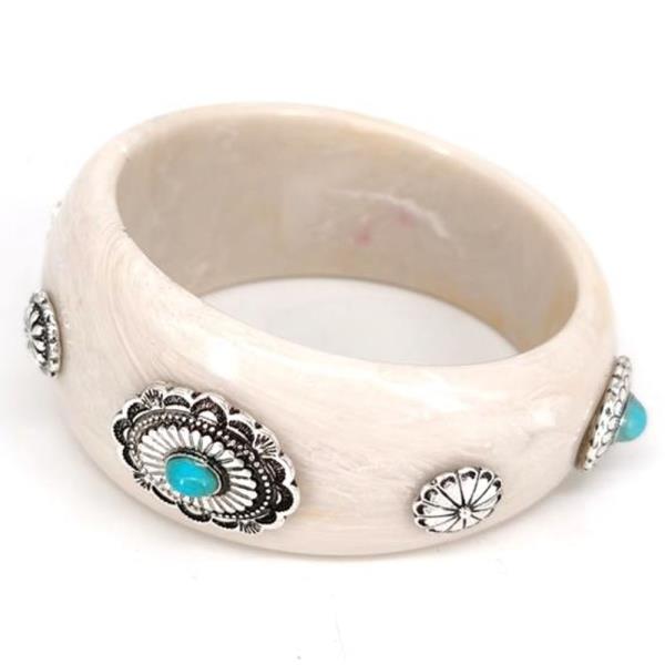 RESIN TURQUOISE STONE FLOWER BANGLE BRACELET