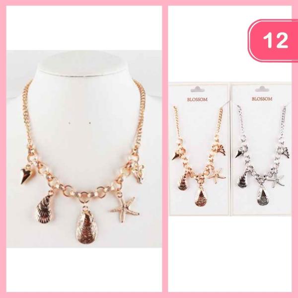 SEA LIFE CHARM NECKLACE EARRING SET (12 UNITS)