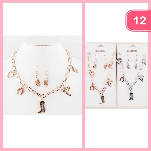 WESTERN CHARM NECKLACE EARRING SET (12 UNITS)