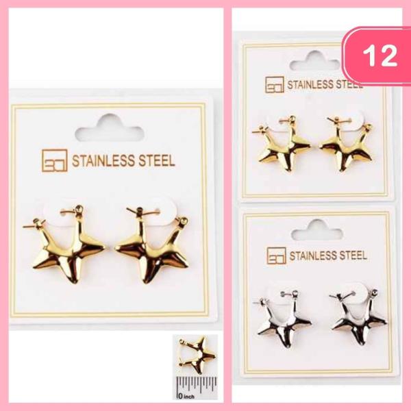 STAINLESS STEEL STAR HOOP EARRINGS (12 UNITS)