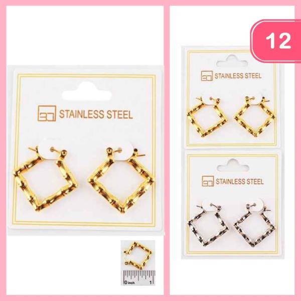 STAINLESS STEEL BAMBOO EARRINGS (12 UNITS)