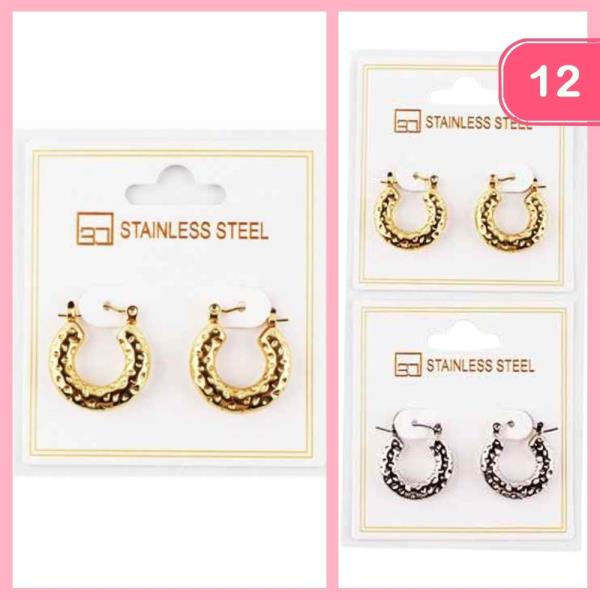 STAINLESS STEEL TEXTURED HOOP EARRINGS (12 UNITS)