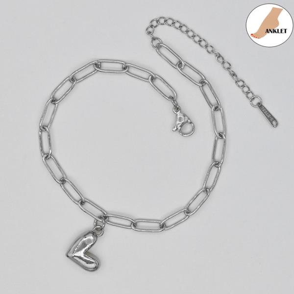 BUBBLE HEART STAINLESS STEEL CLIP CHAIN ANKLET