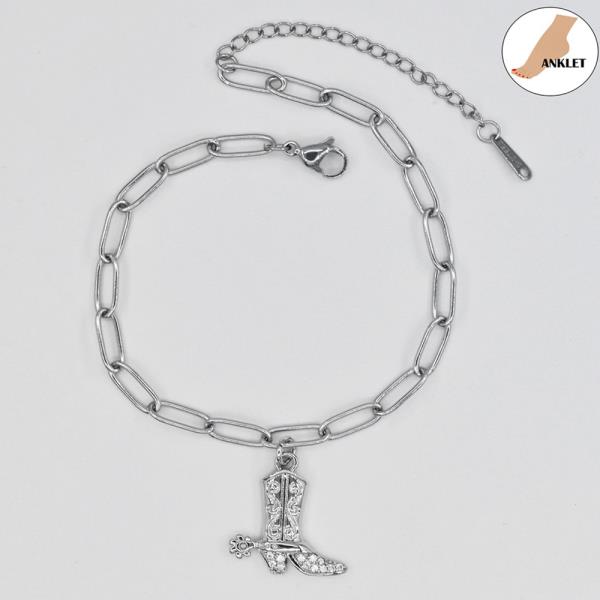 COWBOY BOOT STAINLESS STEEL CLIP CHAIN ANKLET