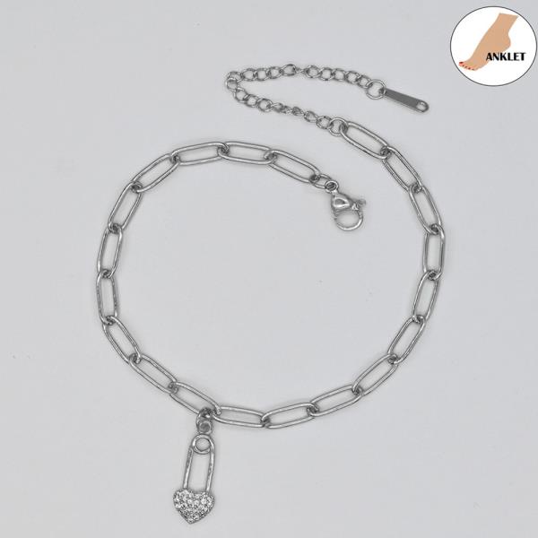 HEART PIN/S.STEEL CLIP CHAIN ANKLET