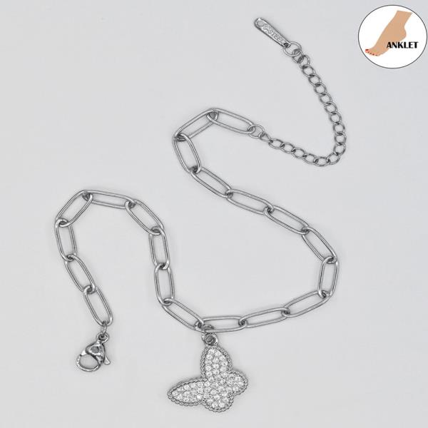BUTTERFLY/S.STEEL CLIP CHAIN ANKLET