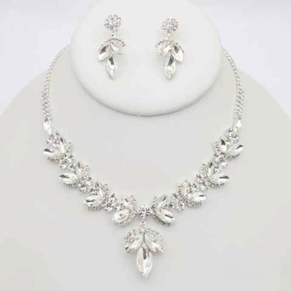 CRYSTAL STONE TEARDROP DROP CLUSTER NECKLACE EARRING SET