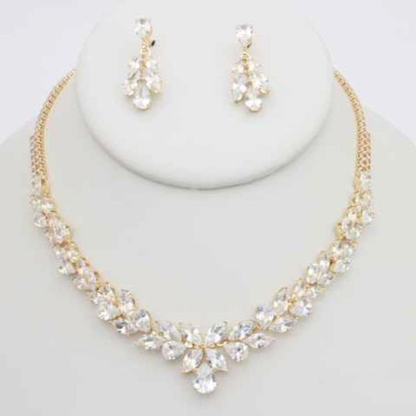 CZ CLUSTER NECKLACE EARRING SET