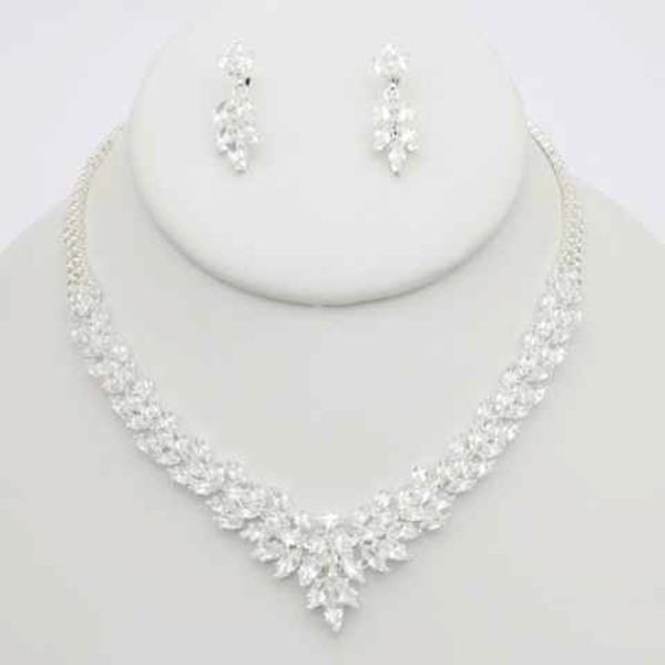 CZ V SHAPE CLUSTER NECKLACE EARRING SET